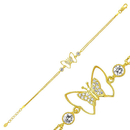 925 Ayar Gümüş Gold Kelebek Bileklik BR0460172