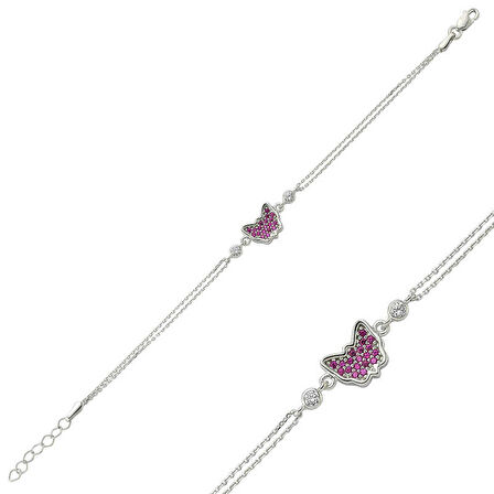 925 Ayar Gümüş Pembe Kelebek Bileklik BR0460316