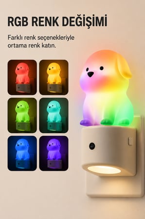 akıllı gece lambası rgb renk değişimli işık sensörlü prize takılan led gece lambası çocuk odası koridor yatak odası