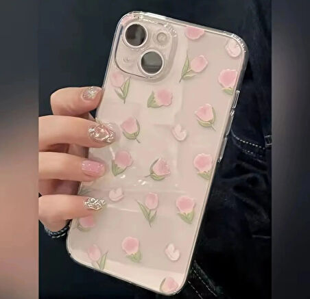 Pembe Lale Baskılı iPhone 13 Telefon Kılıfı