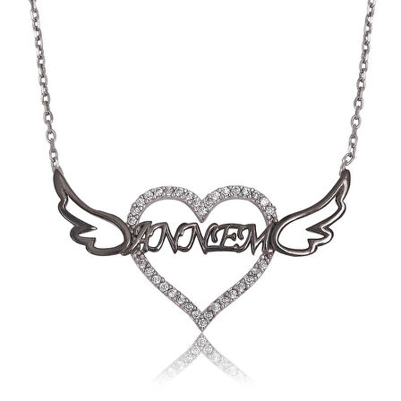 925 Ayar Gümüş Annem Yazılı Kalp Kadın Gümüş Kolye PT2610204