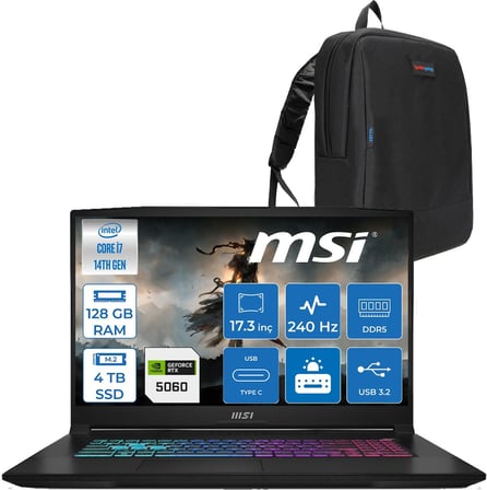 MSI Msı Katana 17 Hx B14WFK-215XTR 14. Nesil Intel I7-14650HX 128GB Ddr5 4tb SSD 8GB/RTX5060 115W 17.3" Qhd (2560*1440), 240Hz IPS Freedos Taşınabilir Bilgisayar. W215XTRF30128G + Zettaçanta