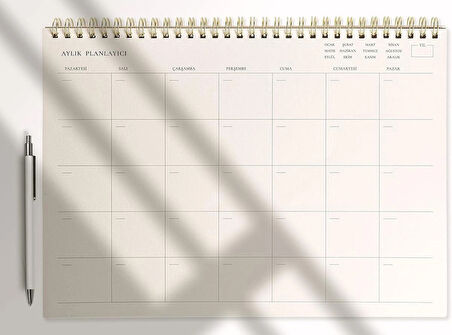 Tarihsiz Spiralli Aylık Planlayıcı Defter | Renkli Sayfa Tasarımlı | 24 Yaprak | Geniş Yazım Alanı | Büyük Boy