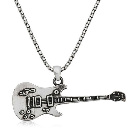 ​925 Ayar Gümüş Elektro Gitar Erkek Gümüş Kolye T3851