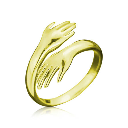 925 Ayar Gümüş Gold Sarılan Eller Yüzük T5110