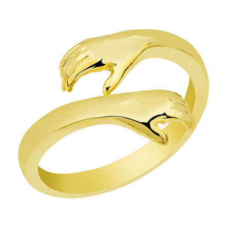 925 Ayar Gümüş Gold Sarılan Eller Yüzük T5110