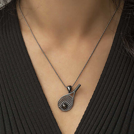 925 Ayar Gümüş Tenis Raketi Unisex Gümüş Kolye T4480