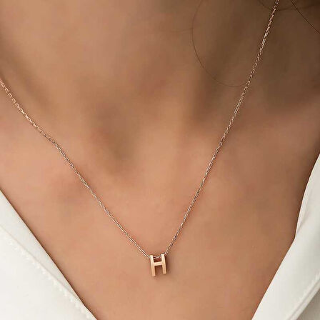 925 Ayar Gümüş Rose 3 Boyutlu H Harf Kadın Gümüş Kolye T5921