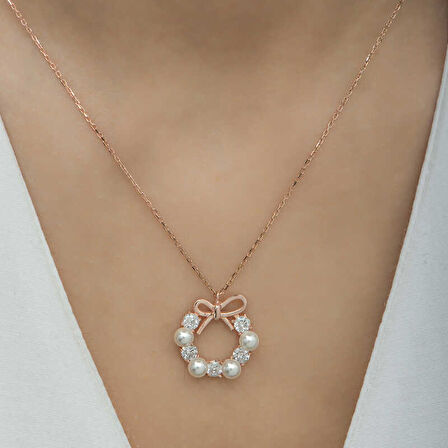 925 Ayar Gümüş İnci Kurdele Kadın Gümüş Kolye T6462