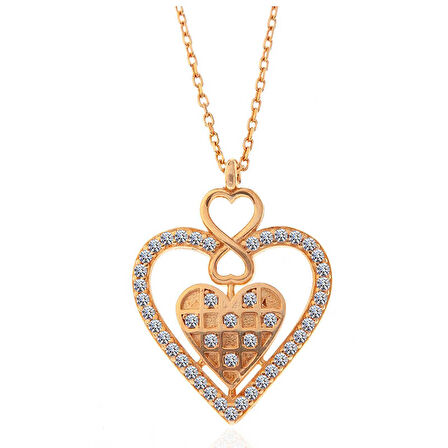 925 Ayar Gümüş Rose Kalp Sonsuzluk Kadın Kolye T7571