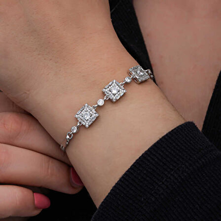 ​925 Ayar Gümüş Baget Taşlı Kadın Bileklik T8563