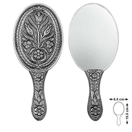 925 Ayar Gümüş Lale Motifli El Aynası T8636