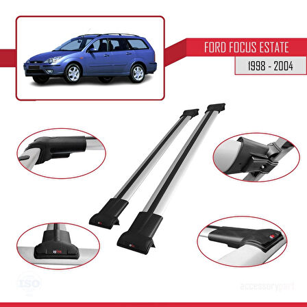 Ford Focus (C170) SW 1998-2004 Arası ile Uyumlu FLY Model Ara Atkı Tavan Barı Gri 2 Adet