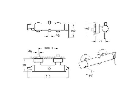 VitrA Suit A4281839 Banyo Bataryası, Parlak Siyah