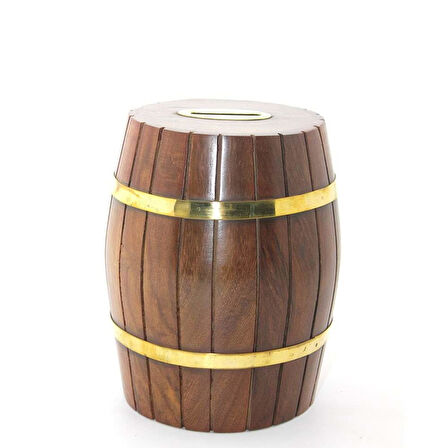 Pirinç Ahşap Fıçı Kumbara 15 Cm (Esk-WB538)
