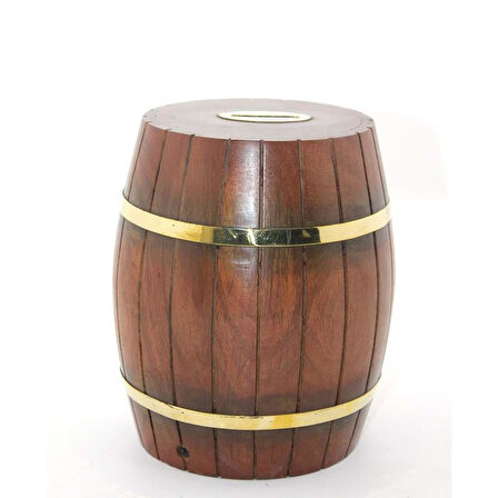 Pirinç Ahşap Fıçı Kumbara 18 Cm (Esk-WB536)