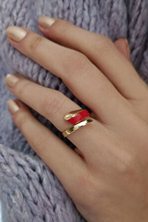 Sarı Altın Kırmızı Mineli Altın Yüzük