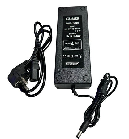 CLASS 12Volt 10Amper 120Watt Plastik Kasa Adaptör 12V 10A 5.5x2.5mm Jak Fişli