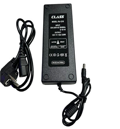 CLASS 12Volt 10Amper 120Watt Plastik Kasa Adaptör 12V 10A 5.5x2.5mm Jak Fişli