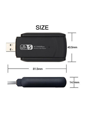 S LİNE 1300MBPS USB 3.0 Wifi Adaptörü Dual Band 2.4ghz/5ghz /kablosuz usb Adaptör