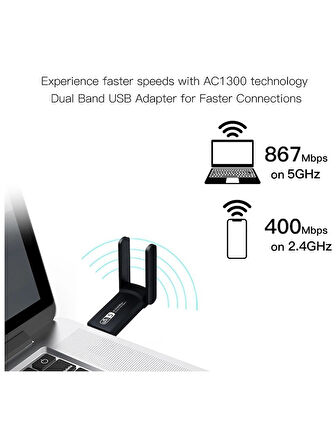 S LİNE 1300MBPS USB 3.0 Wifi Adaptörü Dual Band 2.4ghz/5ghz /kablosuz usb Adaptör