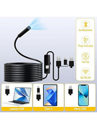 BLUE İNTER CMR72 Işıklı 10M Endoskopi Kamerası 1080P Hd Su Geçirmez IP67 8 LED Android ve Ios