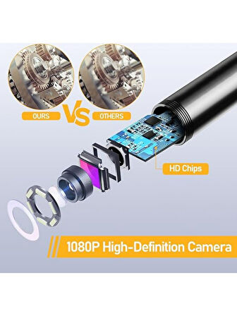 BLUE İNTER CMR72 Işıklı 10M Endoskopi Kamerası 1080P Hd Su Geçirmez IP67 8 LED Android ve Ios