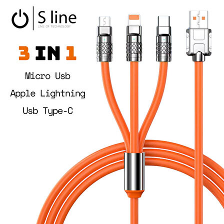 S Line USB to Lightning,Type C, Micro USB Kablo 1,2 metre (3in1)