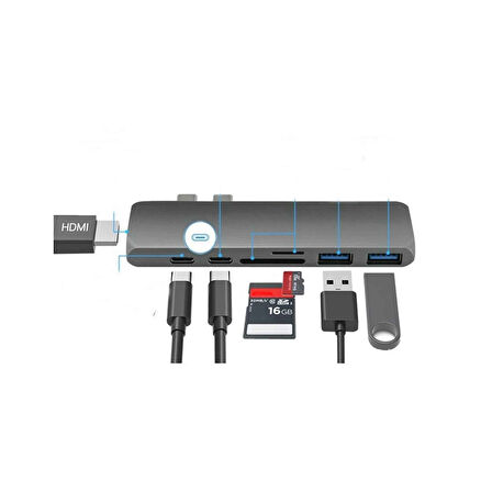 S Line Macbook TYPE C HDMI USB HUB CARD READER 7in1 - FHD0406