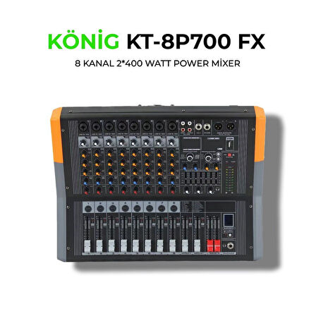 KÖNİG KT-8P 700FX 8 KANAL POWER MİXER 2X400W