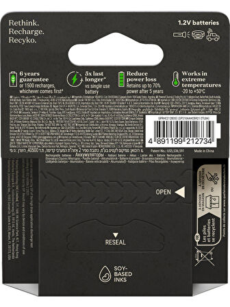 GP Recyko Pro 2000 mAh 1.2V AA Boy NiMH Kalem Şarjlı Pil 4'lü Kart