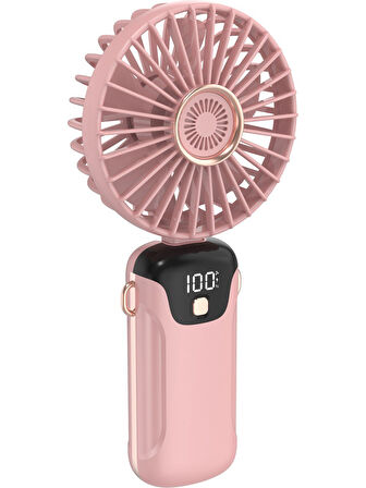  BATUR Taşınabilir Mini El Fanı 5 Ayarlı LED Ekranlı Mini El Tipi Hızı Sessiz Çalışma SL608 - PEMBE