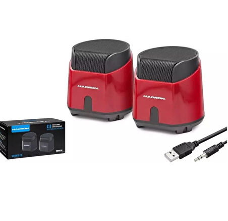 Hadron HD6024R 1+1 2x3W Çıkışlı 3.5mm AUX Ses + USB Güç Beslemeli Bilgisayar Hoparlörü - Kırmızı