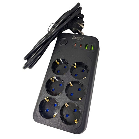 ShowMax SH-4630 2Mt 2xUSB-2xTYPE-C 4lü Termal Akım Korumalı Priz 10A 2500W