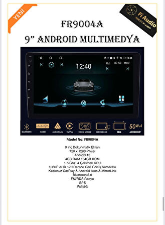 Fİ AUDİO Tablet Multimedya 9 inç Dokunmatik Ekran Androıd 13 4+64 GB - WİFİ 5G 