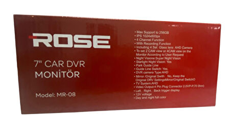 ROSE MR-08 7” EKRANLI 4 KAMERALI ARAÇ DVR SETİ - 4 KANAL FOKSİYON - KAYIT ÖZELLİĞİ