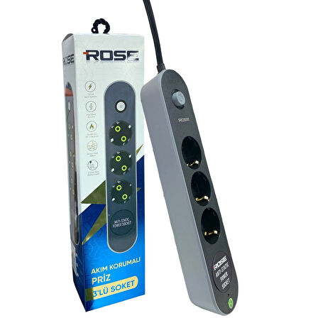 Rose GR-300 3'lü 5Metre Kablolu Akım Korumalı Grup Priz