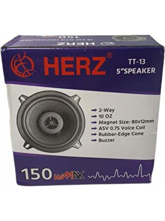  HERZ TT-13 150W 13 CM ÇİFT YOLLU TWEETERLI TEKLİ OTO HOPARLÖR 