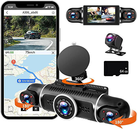 Raynox Araç Kamerası - 4 Kameralı - GPS Takip - G Sensör - 1080P Kayıt - Wifi - Özellikli - Y10