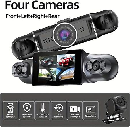 Raynox Araç Kamerası - 4 Kameralı - GPS Takip - G Sensör - 1080P Kayıt - Wifi - Özellikli - Y10