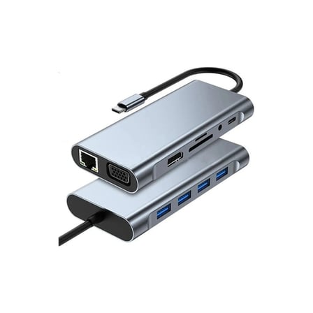 TAPLIN 11 In 1 Type-C To USB Hub Port Uyumlu Adaptör Hdmı 4x USB Lan VGA Sd Card Çevirici Çoklayıcı