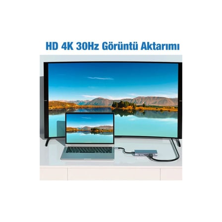 TAPLIN 11 In 1 Type-C To USB Hub Port Uyumlu Adaptör Hdmı 4x USB Lan VGA Sd Card Çevirici Çoklayıcı