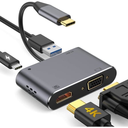 TAPLIN Type-C 4 In 1 4K HDMI VGA USB 3.0 Type-C Şarj Girişli Adaptör