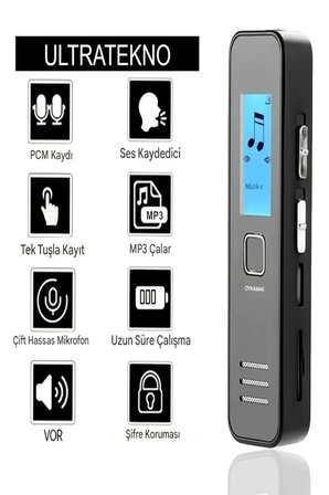 Dijital Mini Ekranlı 32GB Ses Kayıt Cihazı MP3 Çalar Ders Kaydı Röportaj Kaydı Dinleme1 Cihazı