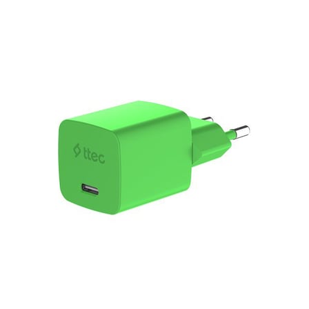 Ttec SmartCharger GAN 20W PD Seyahat Hızlı Şarj Aleti + USB-C - Lightning 120cm Kablo Neon Yeşil