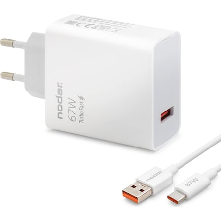 Nodar Type-C Hızlı Şarj Seti 67W USB Adaptörlü - Beyaz ND1008