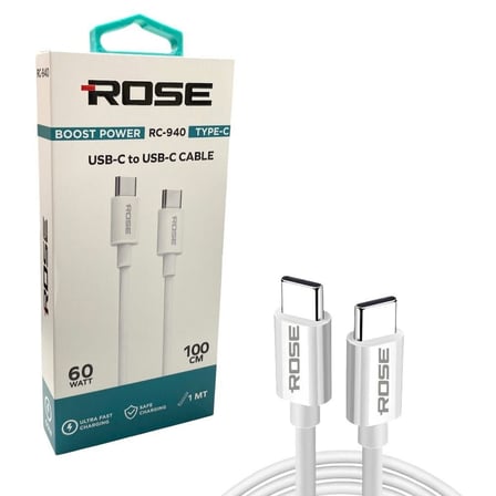 Rose MR-940 Type-C to Type-C 60Watt 1Metre Şarj Kablosu