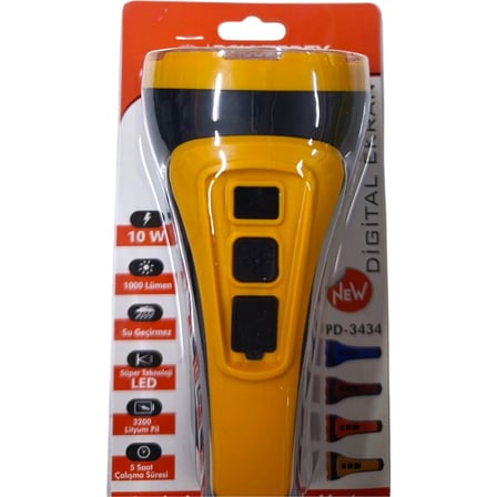 POWERDEX PD-3434 Profesyonel El Feneri | 10W – 1000 Lümen – 3200 Mah – Dijital Göstergeli – Type-C Şarjlı