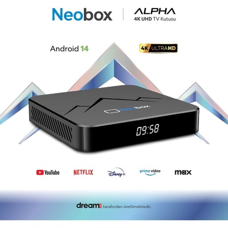 Dreamstar Neobox Alpha 4K UHD Tv Box| 2 GB Ram| 16 GB Hafıza | Android 14 | Dört Çekirdekli Işlemci|