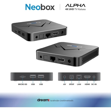 Dreamstar Neobox Alpha 4K UHD Tv Box| 2 GB Ram| 16 GB Hafıza | Android 14 | Dört Çekirdekli Işlemci|